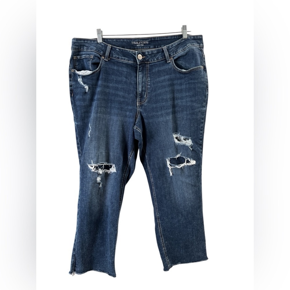 Maurice’s dark wash mid rise distressed jeans